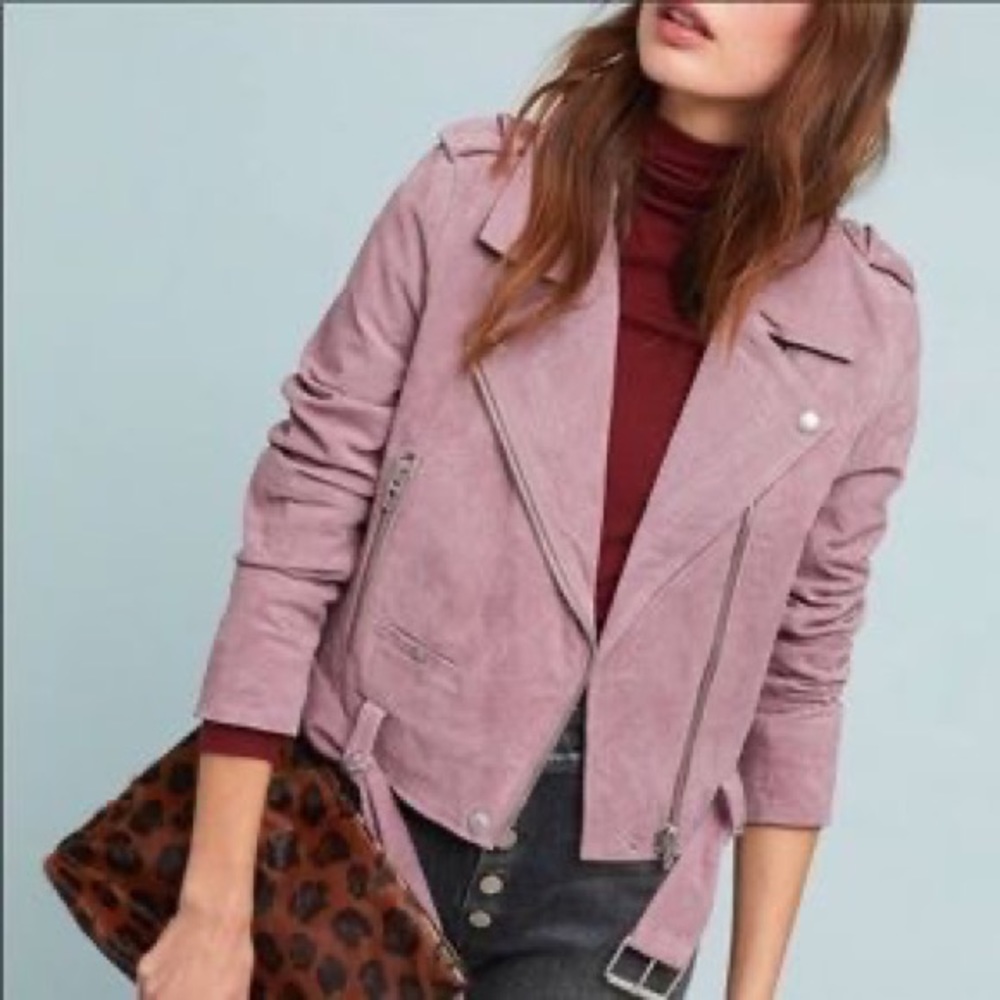 Blank NYC Lavender Leather Suede Moto Jacket Medium Anthropologie